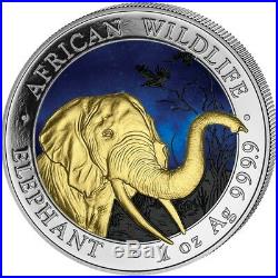 SOMALIA 2018 ELEPHANT 1 Oz SILVER COLOR COLORED MINTAGE 100 PCS BOX & COA v1