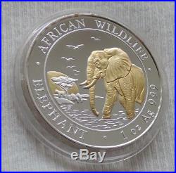 SOMALIA ELEPHANT 2010 1 oz SILVER Gold Gilded coin 100 shillings Somali Elefant