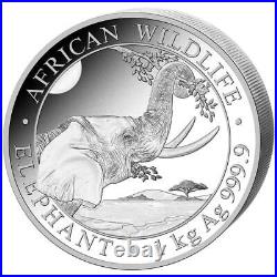 SOMALIA ELEPHANT 2023 1 Kilo Pure Silver BU Coin in Capsule