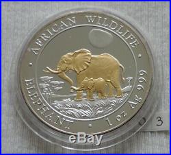 SOMALIA Elephant 2011 1 oz Silver Gold Gilded coin African Wildlife Elefant