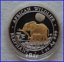 SOMALIA Elephant 2011 1 oz Silver Gold Gilded coin African Wildlife Elefant