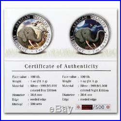 SOMALIA SILVER ELEPHANT DAY & NIGHT SET 2018 2 X 1 oz Silver Coins