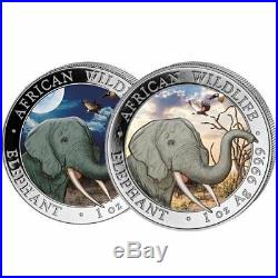 SOMALIA SILVER ELEPHANT DAY & NIGHT SET 2018 2 X 1 oz Silver Coins COA #1