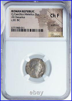 SULLA's General as IMPERATOR 81BC Silver Roman Republic Coin ELEPHANT NGC i89130