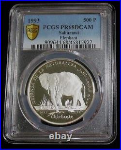 Saharawi Arab Democratic Rep. 1993 Silver 500 Pesetas Elephant PCGS PR-68 DCAM