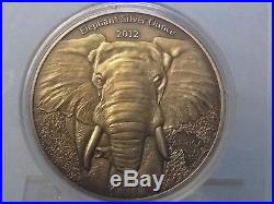 Series Africa Ounce Silver 999 1 Oz Antique Finish Elephant Year 2012 Gabon Coa