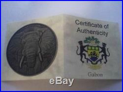 Series Africa Ounce Silver 999 1 Oz Antique Finish Elephant Year 2012 Gabon Coa