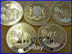 Set of 2017 Somalia Elephant Five 100 Shillings Solid Fine. 999 Silver 1oz Coin