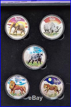 Set silver coin Big five Lion, Leopard, Buffalo, Elephant, Rhinocero Congo, 2007