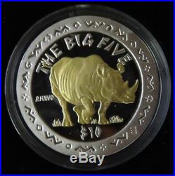 Sierra Leone 2001 Big Five, set of 5 silver coins, $10, Lion Rhino Elephant Leopard