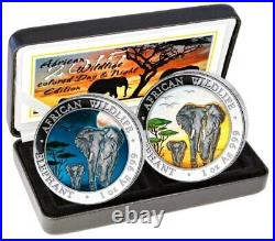 Silver Coins African Wildlife, Somalia Elephant 2015 Day And Night, Night