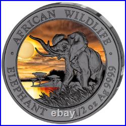 Silver Coins African Wildlife, Somalia Elephant 2016, Ruthenium