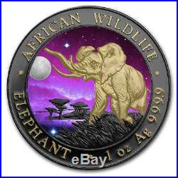 Silver Somalia Elephant Ruthenium Plated, Gold Gilded, Colorized Universe Coin
