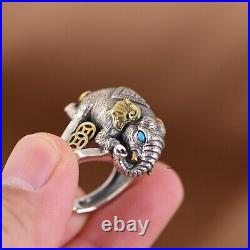 Solid 925 Sterling Silver Band Men Women Coin Turquoise Eye Elephant Ring 20.6g