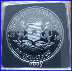 Somali 100 Shillings 2016 Gold Gilded Elephant 1oz 999 Black Silver Proof Coin