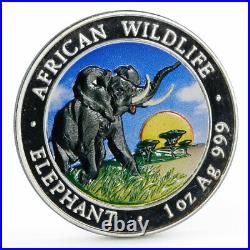 Somali 100 shillings African Wildlife series Elephant colored silver coin 2009