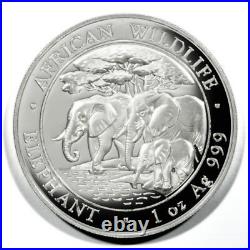Somali Rep Elephants Drinking 100 Sh 2013 Deep-Mirror Prooflike 1 Oz Silver Coin