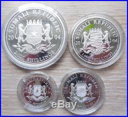 Somali Republic 4 coin silver proof set elephants 2004 rare! Free shipping