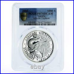 Somalia 1000 shillings African Wildlife Elephant PR70 PCGS silver coin 2005