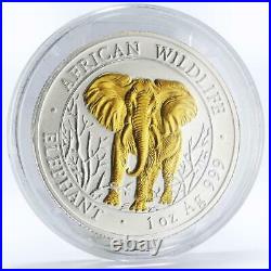 Somalia 1000 shillings African Wildlife series Elephant gilded silver coin 2004