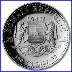 Somalia 100 Shillings, 31g Silver Proof Coin, 2016, Mint, African Wildlife Elephant