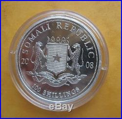 Somalia 100 shillings 2008 Elephant 1oz Silver Colored BU coin