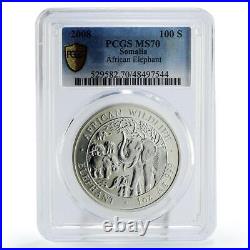 Somalia 100 shillings African Wildlife Elephant Fauna MS70 PCGS silver coin 2008