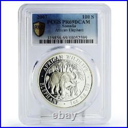 Somalia 100 shillings African Wildlife Elephant Fauna PR69 PCGS silver coin 2007