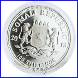 Somalia 100 shillings African Wildlife Elephants Animals Fauna silver coin 2013
