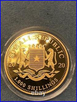 Somalia 1.000 SH. 2020-Elephant-AFRICAN WILDLIFE-Plant Coin 1 OZ GOLD ST BU