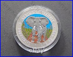 Somalia 2004 African Wildlife Elephant 1Oz Silver Coin Color Key Date rare