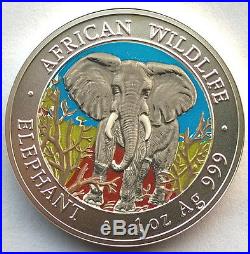 Somalia 2004 Elephant 1000 Shillings 1oz Colour Silver Coin, UNC
