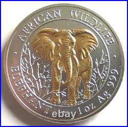 Somalia 2004 Elephant 1000 Shillings Gold Plated 1oz Silver Coin, UNC