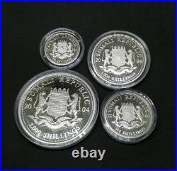 Somalia 2004 Silver African Elephant Coin Set 250 500 1000 2000 Shilling In Box