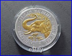 Somalia 2005 African Wildlife Elephant 1Oz Silver Coin Gilded Key Date rare