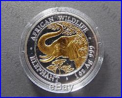 Somalia 2005 African Wildlife Elephant 1Oz Silver Coin Gilded Key Date rare