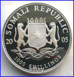 Somalia 2005 Elephant 1000 Shillings 1oz Silver Coin, Proof