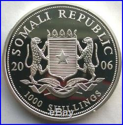 Somalia 2006 Elephant 1000 Shillings 1oz Silver Coin, Proof