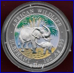 Somalia 2007 100 shillings 1 Oz 0.999 silver Bu coin, elephant
