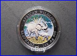 Somalia 2007 African Wildlife Elephant 1Oz Silver Coin Color rare
