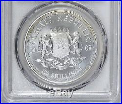 Somalia 2008 Silver 100 Shillings Elephant PCGS MS69 Silver Bullion Coin