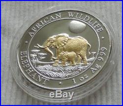 Somalia 2011 Elephant African Wildlife 1 oz Silver Gold Gilded Coin Elefant unze