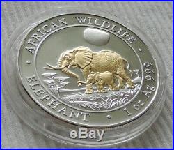 Somalia 2011 Elephant African Wildlife 1 oz Silver Gold Gilded Coin Elefant unze