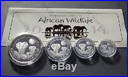 Somalia 2014 African Wildlife Elephant 3,75 Oz Silver Proof Set of 4 Coins