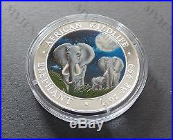 Somalia 2014 African Wildlife Elephant Night Color 1Oz Silver Coin
