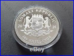 Somalia 2014 African Wildlife Elephant Night Color 1Oz Silver Coin