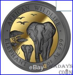 Somalia 2015 African Wildlife Elephant Gold Ruthenium Golden Enigma Silver Coin