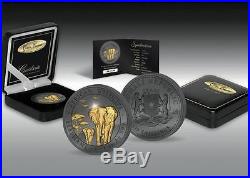 Somalia 2015 GOLDEN ENIGMA Black Ruthenium Elephant 1oz Gilded Silver Coin