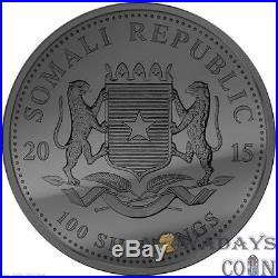 Somalia 2015 GOLDEN ENIGMA Black Ruthenium Elephant 1oz Gilded Silver Coin