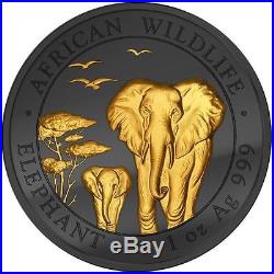Somalia 2015 Somali Elephant Golden Enigma 1 Oz Silver Coin Ruthenium + BONUS